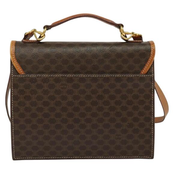 CELINE Macadam Canvas Hand Bag Pvc Leather Brown Gold - Picture 3 of 13